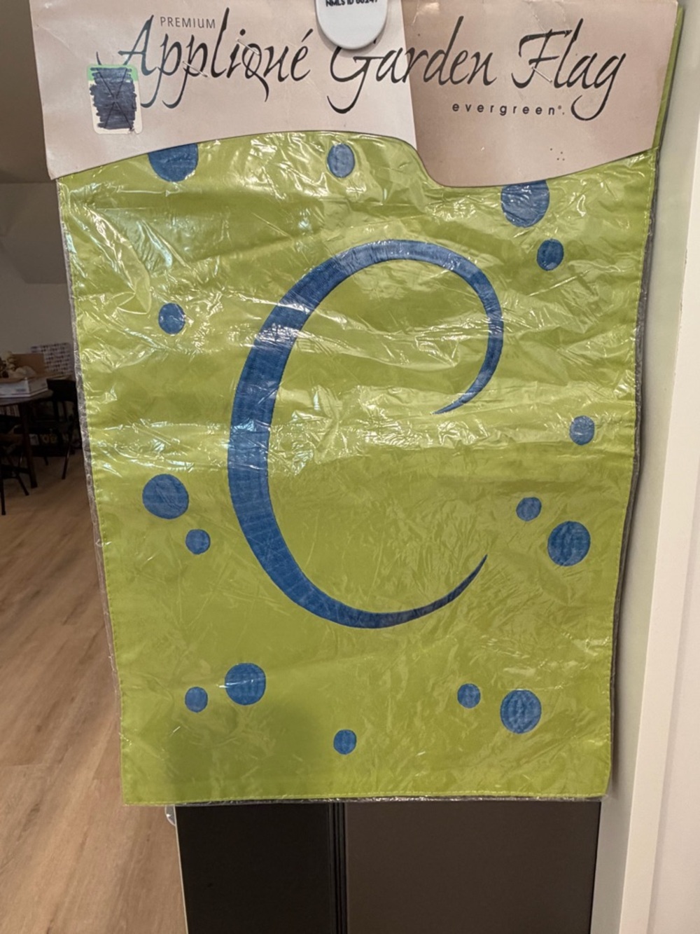 Appliqué Garden Flag - Lime Green with Blue "C"